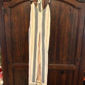 Billabong Striped Wide Leg Jumpsuit - Cream, Gray, Pink